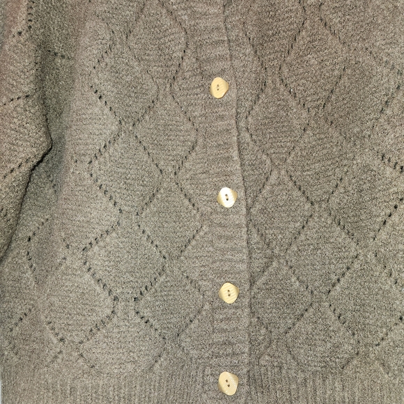 Chic Happens 100% Cashmere Brown Cardigan Size L Button Front Thick Warm Plush - Picture 3 of 9